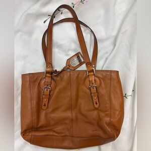 Lauren Ralph Lauren Cognac Pebbled Leather Tote Shoulder Bag